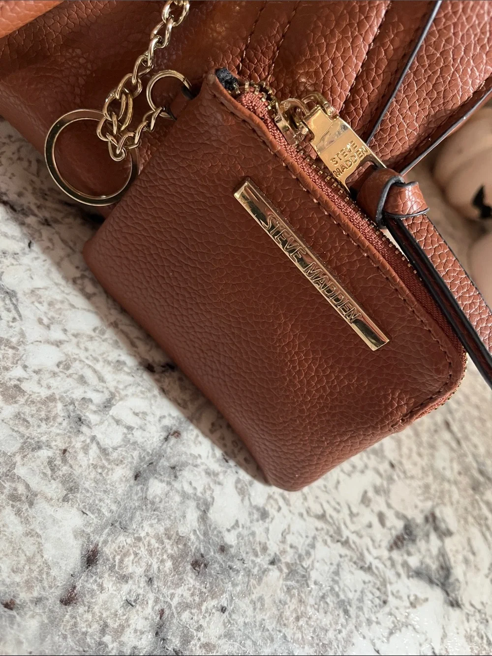 Steve Madden Cognac Pebbled Leather Tote with Key Pouch